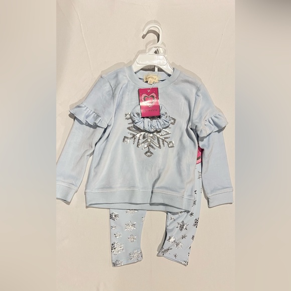 btween Light Blue Sweatshirt with Silver Snowflake Design (2 pc set) - Picture 3 of 6